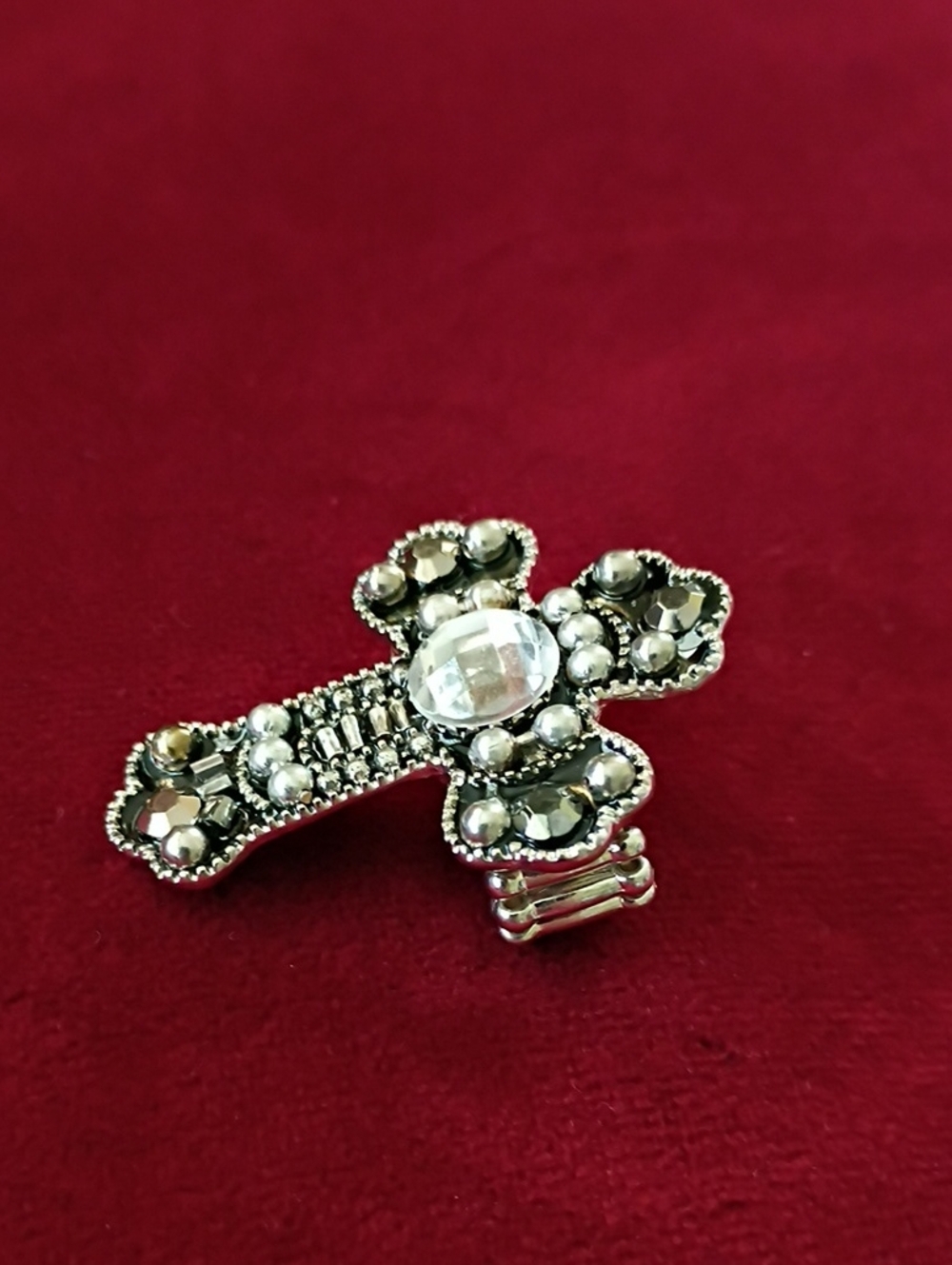 Silver Crystal Cross Ring - Women Jewelry